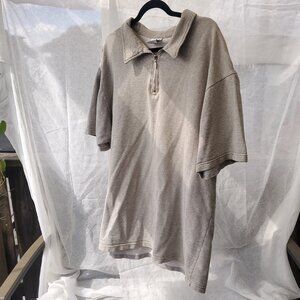 Grey Weave Zip-neck Polo